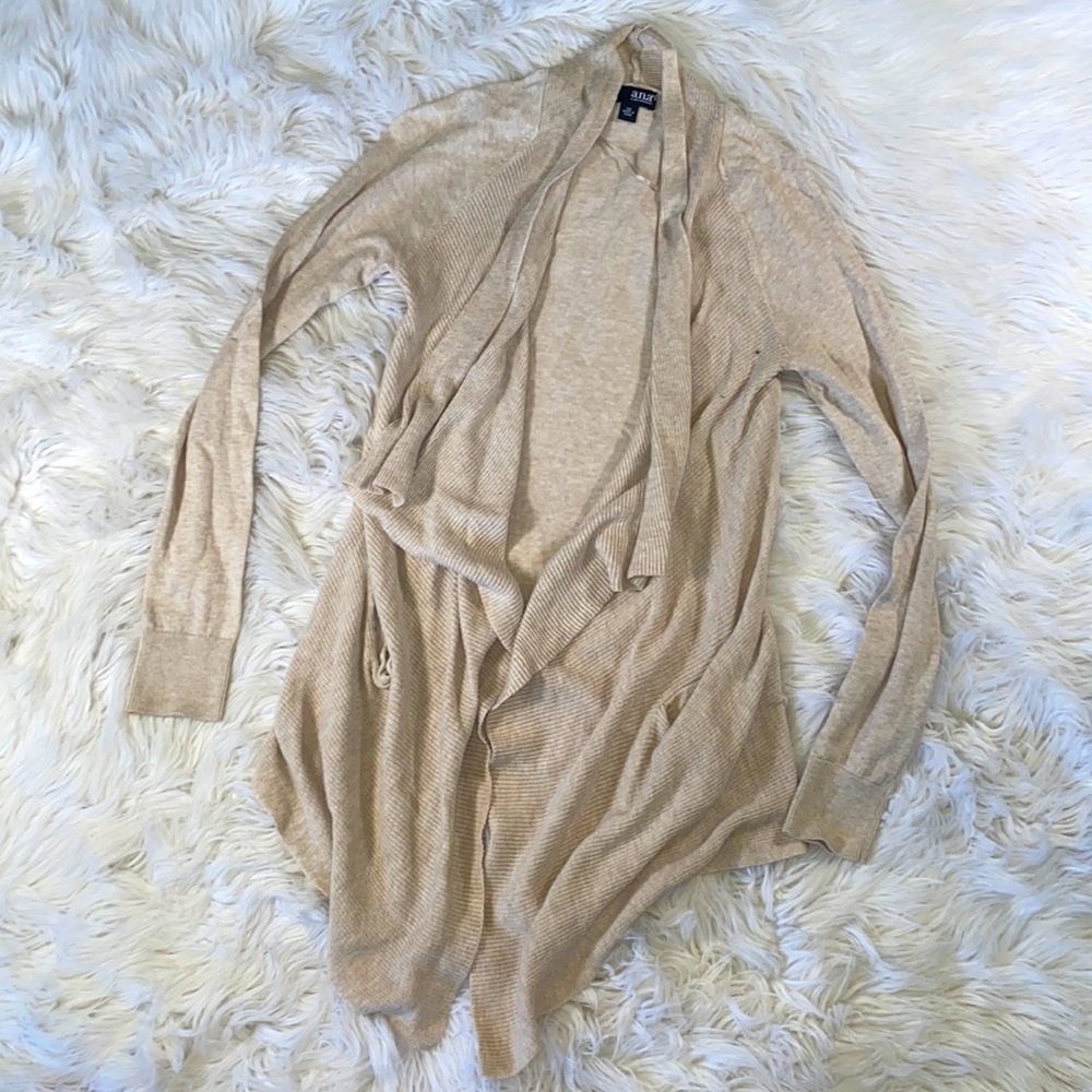 ana • Draped Open Beige Cardigan- With Pockets!